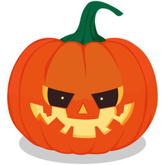 Halloween pumpkin with happy face on dark background. Vector cartoon Illustration.