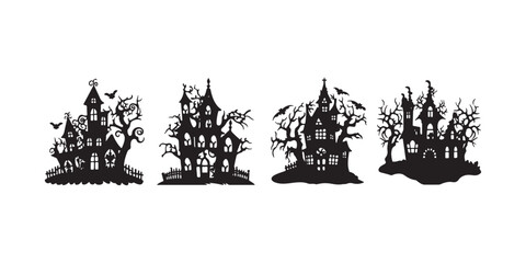 Scary house halloween design with siluet style and black and white color