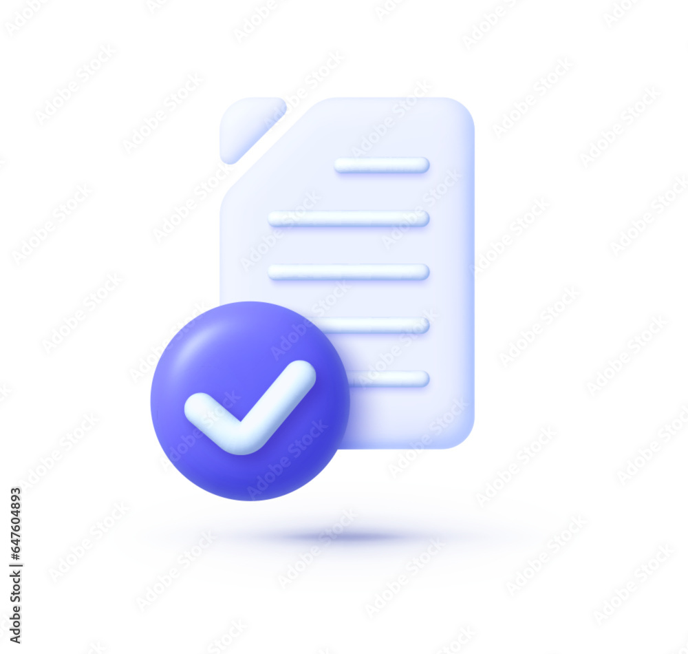 Poster 3d icon with files check 3d on white background for paper design. vector graphic illustration
