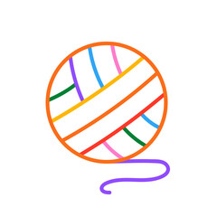 Multicolored Ball of Thread Icon. Cozy crafting hobby. Knitting. Round Skein of Wool, Cotton Yarn for Handmade Crochet, Sewing Hobby. Material knitwear clothes