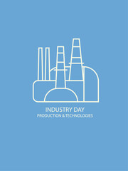 Industrial factory labor city vector thin line poster. Manufacture, power station, refinery complex isolated illustration