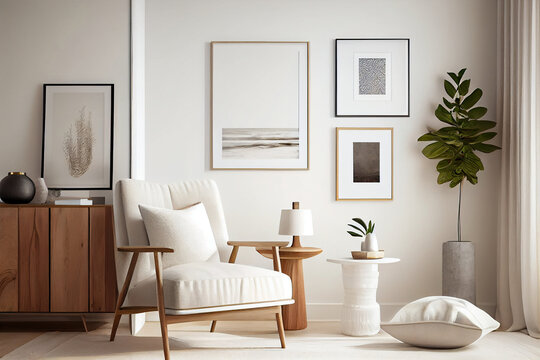 Living room with modern interior, illustration generative AI