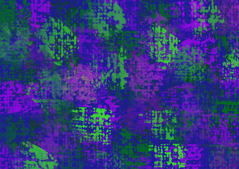 Watercolor painting on canvas with navy blue, green and violet brush strokes. Abstract art background, macro.