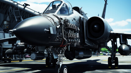 Fototapeta na wymiar Military fighter jet engine close-up.