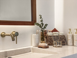 Modern bathroom  with golden modern mixer tap