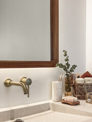 Modern bathroom  with golden modern mixer tap