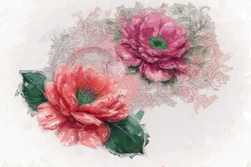Watercolor flowers, fields, forest landscapes, beautiful wedding illustrations, roses, peonies, night moons, forests, fields