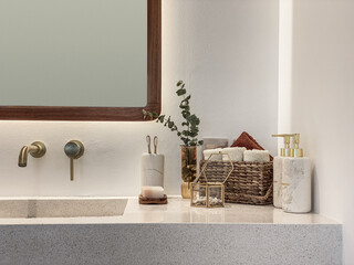 Modern bathroom  with golden modern mixer tap