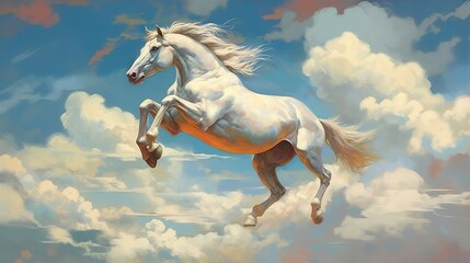 Obraz na płótnie Canvas Horse runs in the clouds, Generative AI