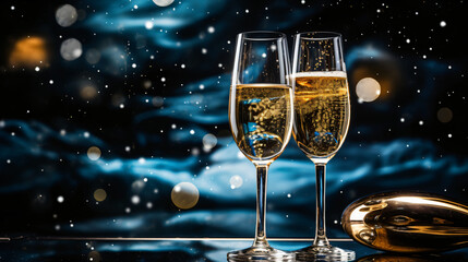 A glass of champagne with bubbles