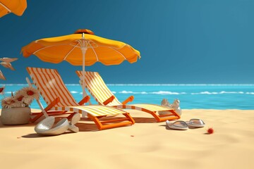 Concepto de vacaciones de verano con tumbonas - obrazy, fototapety, plakaty