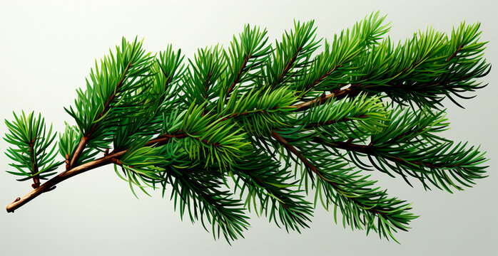Top view of green fir branch, fir tree with needles isolated on white background - AI generated image