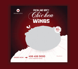 Chicken spicy wings social media post banner vector design template