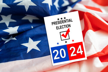 Fototapeta na wymiar Presidential Election 2024 in United States. Vote day, November 5. US Election campaign. Make your choice Patriotic american illustration. Poster, card, banner and background