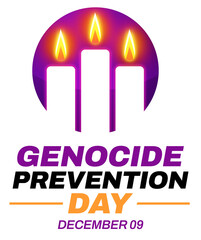December 9 is observed as Genocide Prevention Day globally, background design with glowing candles and typography under it.