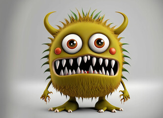 Cute blue furry monster 3D cartoon character cute furry monster green monster holding placard  cartoon monster
