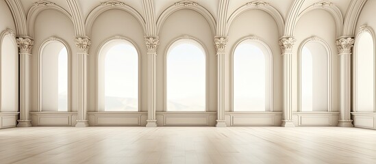 Abstract design of an empty hall with columns and beams based on architectural inspiration