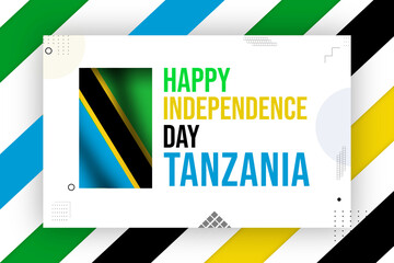 Happy Independence Day Tanzania wallpaper design with waving flag and typography on the side.