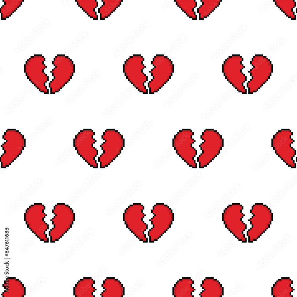 Poster pixel broken heart seamless pattern vector heart background pixel art 8 bit game