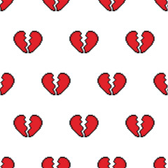 pixel broken heart Seamless Pattern vector heart background  pixel art 8 bit game