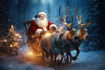 Santa Claus riding his sleigh with reindeer © Odin AI