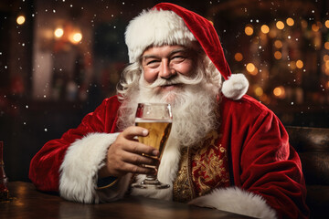Portrait of smiling Santa Claus with glass of beer © Odin AI