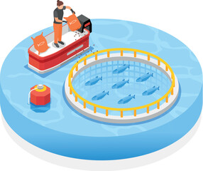 Feeding Fishes At Fish Farm