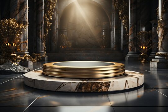luxury advertising podium for the product on the marble stones background