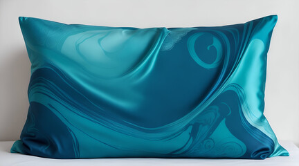 Silk Pillowcase with Aqua, Teal, and Deep Blue Ocean Patterns