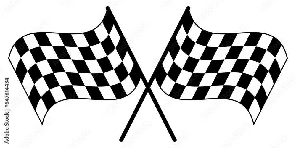 Poster two identical checkerboard flags that intersect each other. stylish and curly racing flags, sports t