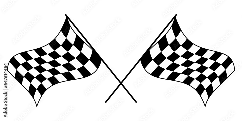 Poster Two identical checkerboard flags that intersect each other. Vector isolated illustration with racing flags.