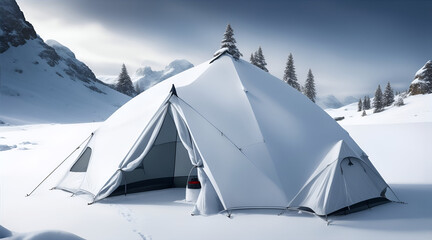 Premium Isolated Hiking Tent with snow mountain