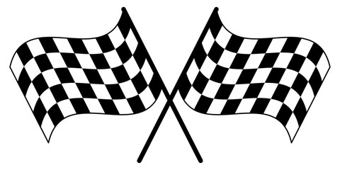 Two identical checkerboard flags that intersect each other. Stylish and curly racing flags, sports theme, racing, flags, checkers.