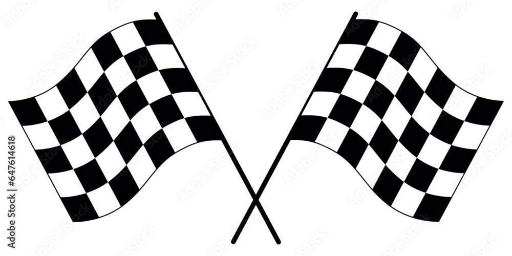 Aufkleber Two crossed racing flags. Black and white checkered racing flags. Vector graphics isolated. Racing flags crossed.