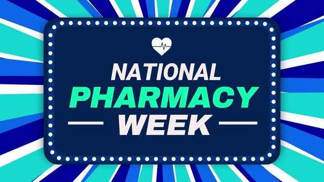 National Pharmacy Week 4K Animation wallpaper with shapes and typography in the center.