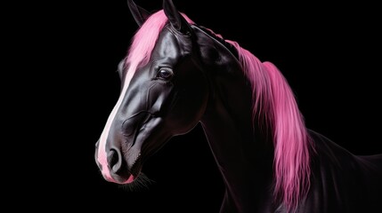 dark horse with pink hair on a dark background