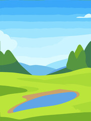 Obraz premium Nature landscape background. Cute simple cartoon style, wallpaper