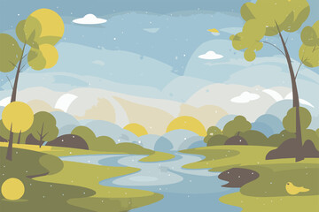 Fototapeta na wymiar Nature landscape background. Cute simple cartoon style, wallpaper
