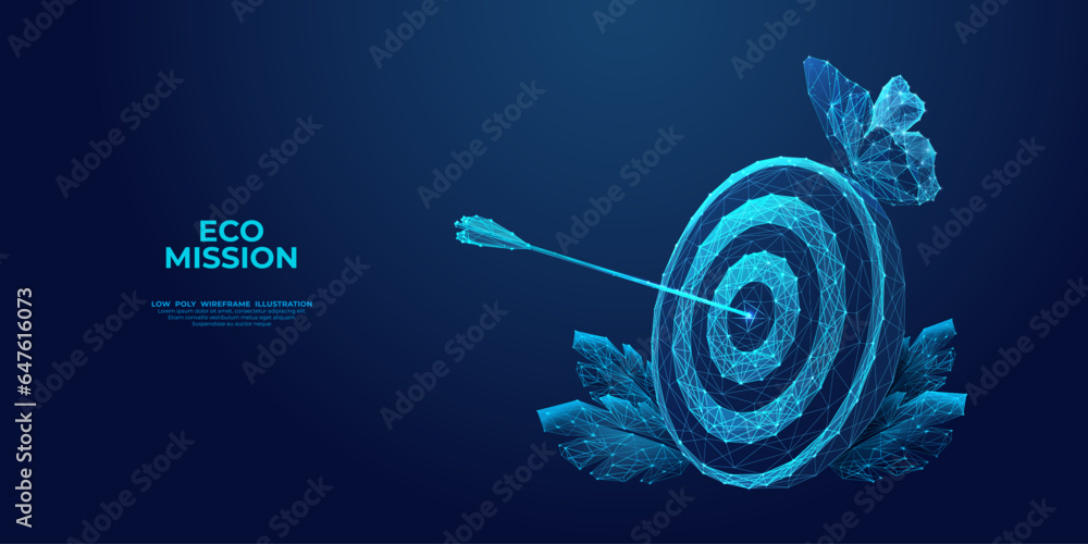 Poster abstract blue butterfly sat on the target with a bow arrow in the bullseye. digital aim, insect, and