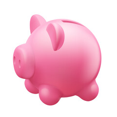 Vector financial illustration of funny pink piggy bank on white background. 3d style design of piggy bank to save money
