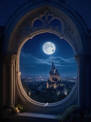 Fototapeta na wymiar Night view of the castle, Generative Ai