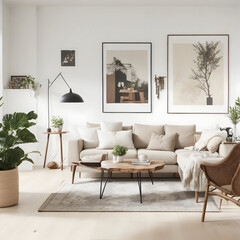 Fototapeta premium With its 3D rendering, this mockup provides a highly realistic representation of your future interior design. Imagine how your selected wallpaper pattern, texture, and color will interact with the roo