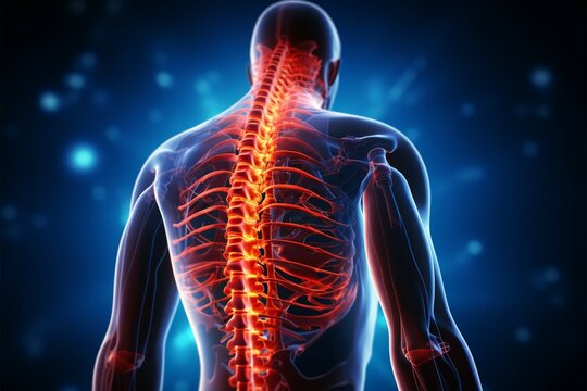 3D illustration of a man experiencing back pain