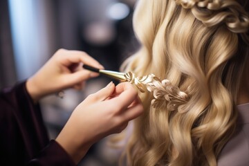 Obraz premium Hairdresser doing hair rebonding to long hair in the hair salon