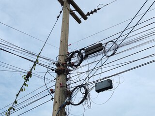 power line.close up electric wire in Thailand	