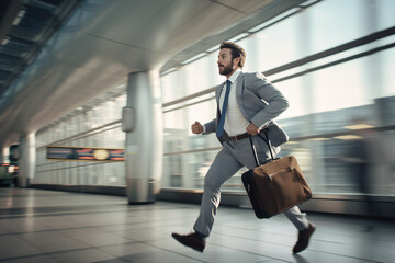 Running business man with suitcase