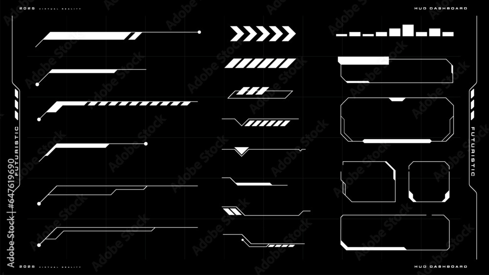 Poster hud futuristic user interface set. sci-fi hud dashboard display virtual reality elements pack. vecto