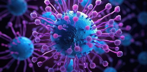 Virus bacteria under microscope in purple blue and violet pink color