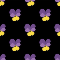 Vector seamless pattern with pansies, floral background of flowers