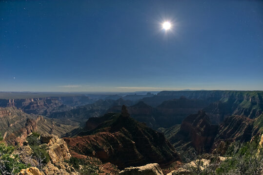 Mt Hayden view from Point Imperial under Moonlight, North Rim, Grand Canyon, Arizona, USA